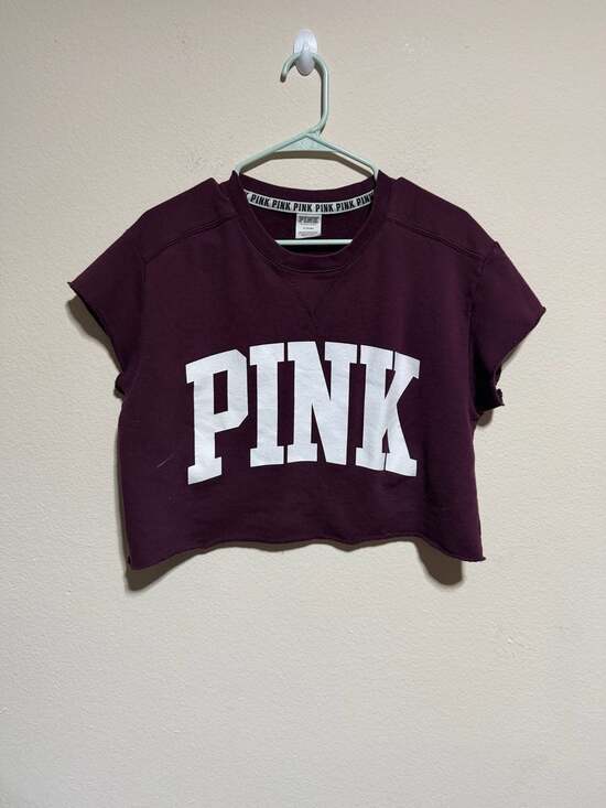 Victoria's Secret PINK Tops - Victoria's Secret PINK Maroon Raw Edge Crop Sweatshirt Size M
